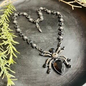 Pier 1 Imports Spider Necklace | Black‎ Silver Gothic Witchy | Vintage Y2K